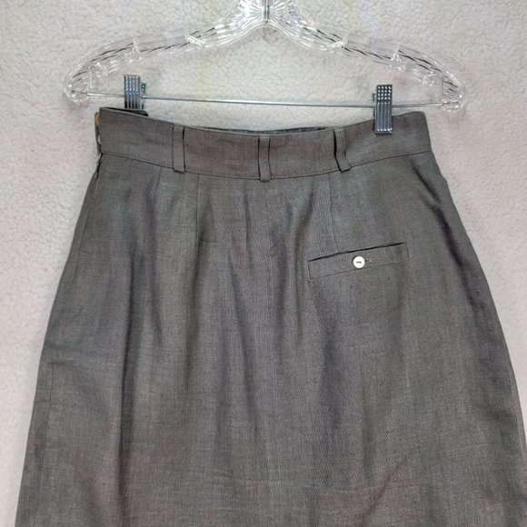 Vintage Liz Claiborne Gray Pure Linen High Waist Pleated Unique Pencil Skirt - Picture 9 of 12